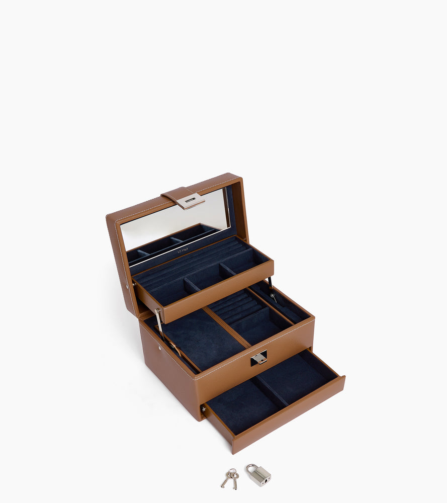 Medium automatic opening leather jewellery box