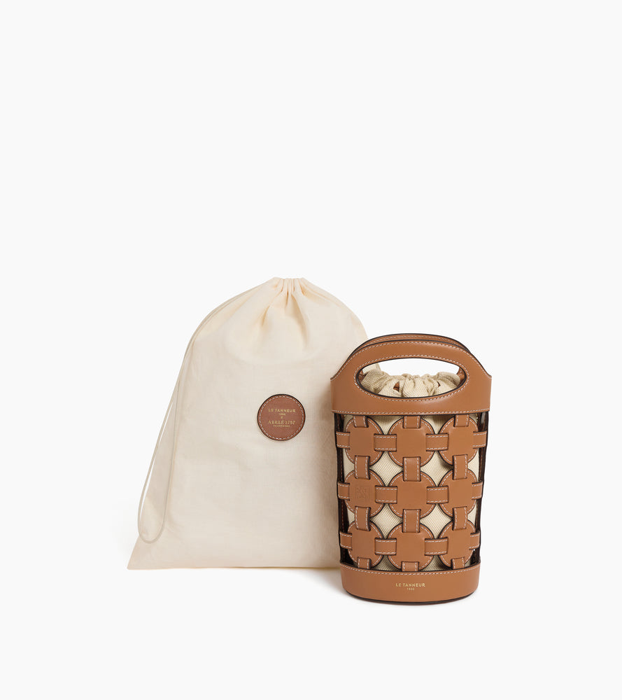 Maison Abelé bottle handle bag in canvas cotton and smooth leather