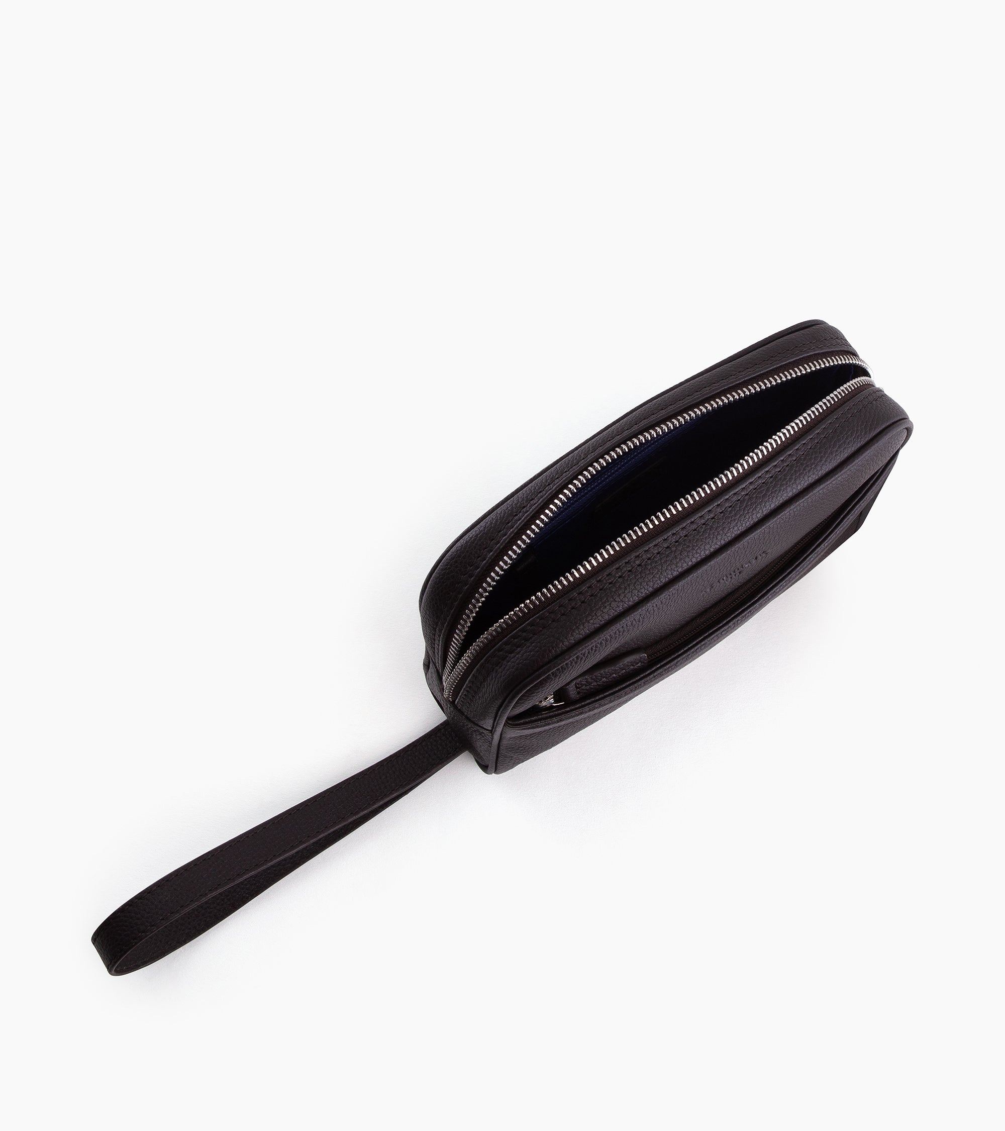 Charles leather grain pouch with wrist strap