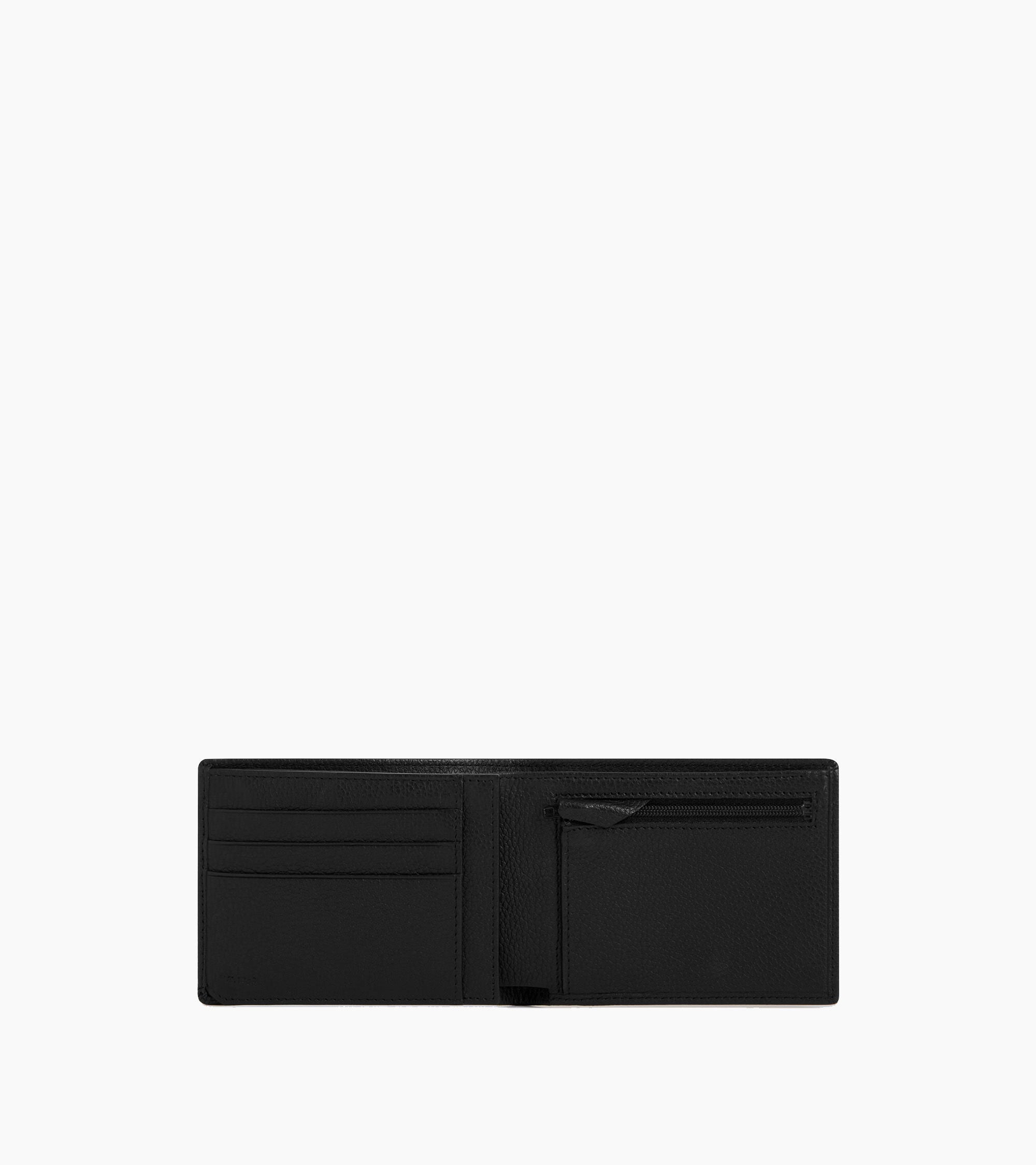 Charles horizontal, zipped wallet with 2 gussets in grained leather