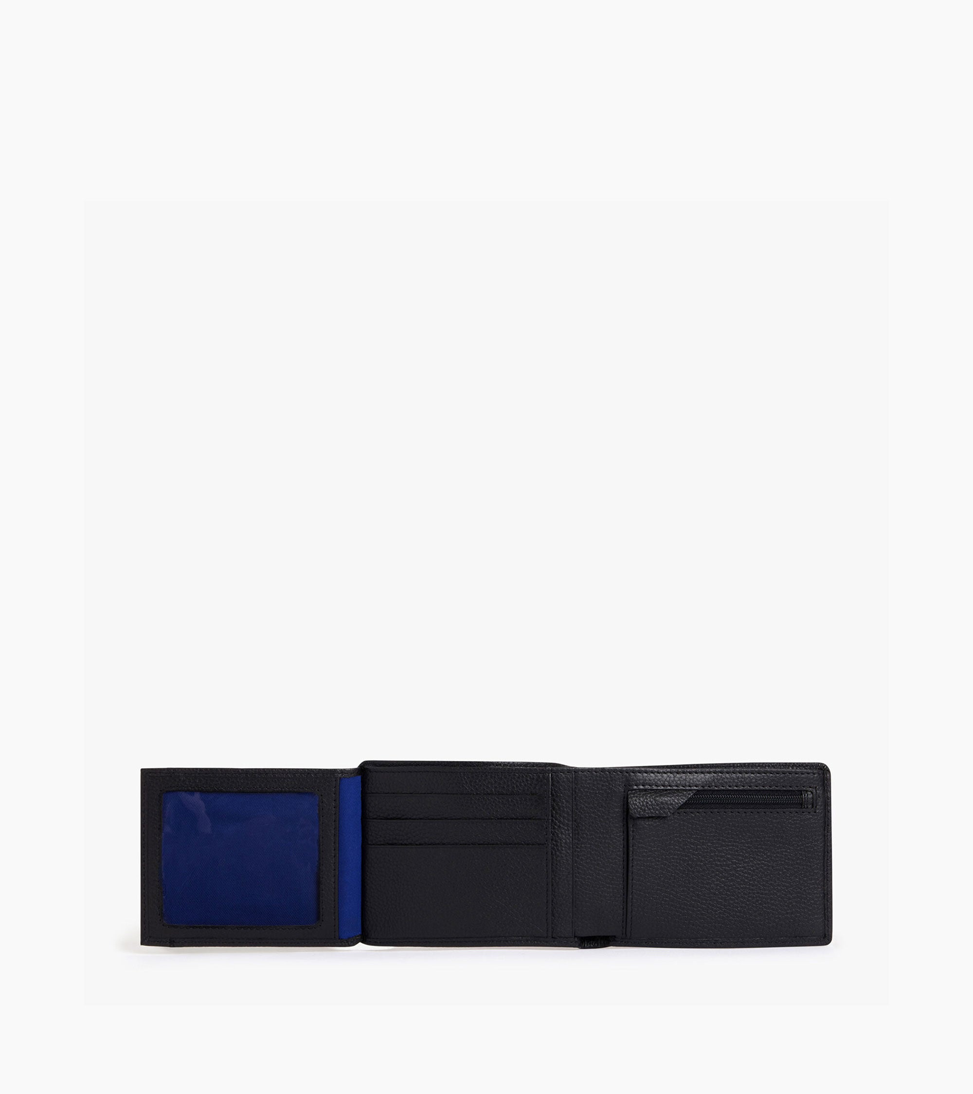 Charles horizontal, zipped wallet with 2 gussets in grained leather