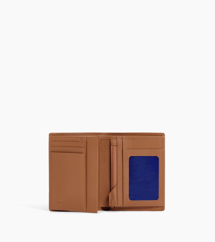 medium-sized, zipped wallet with 2 gussets in grained leather