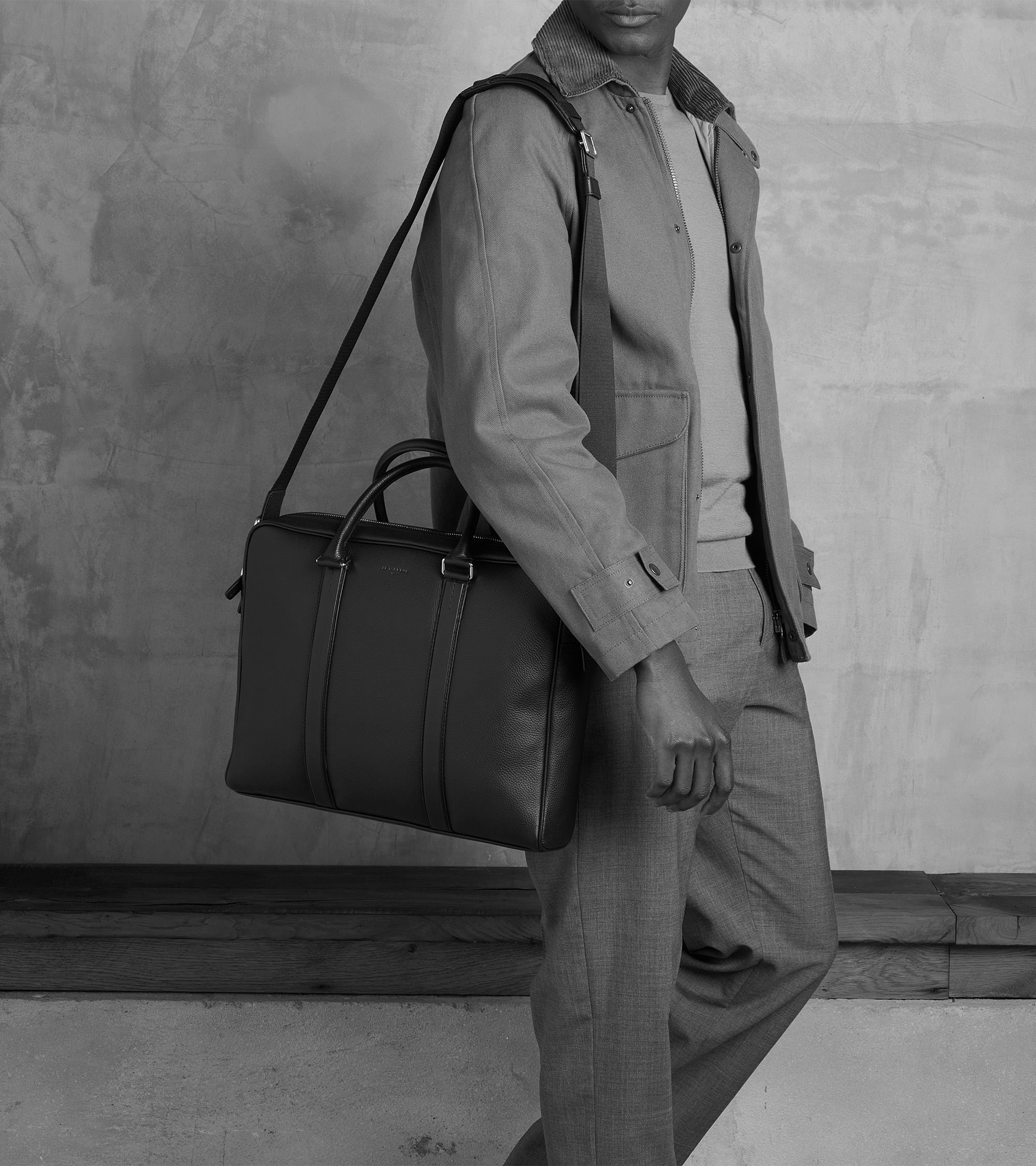 Charles slim, 14" briefcase in grained leather