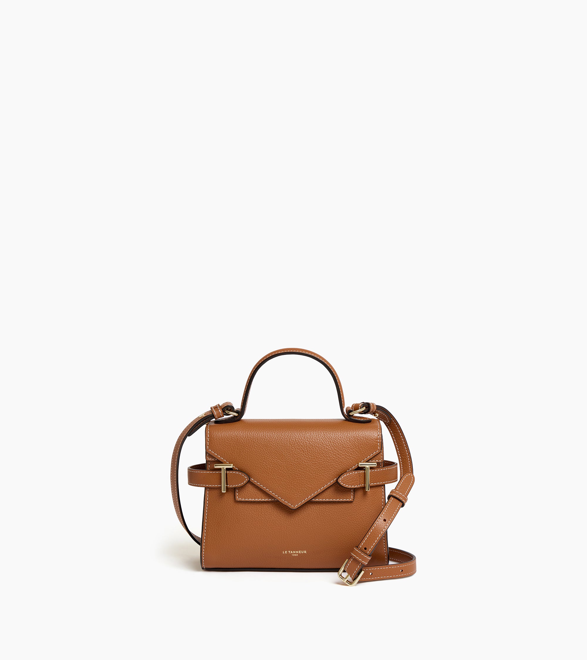 Emilie small grained leather double flap handbag