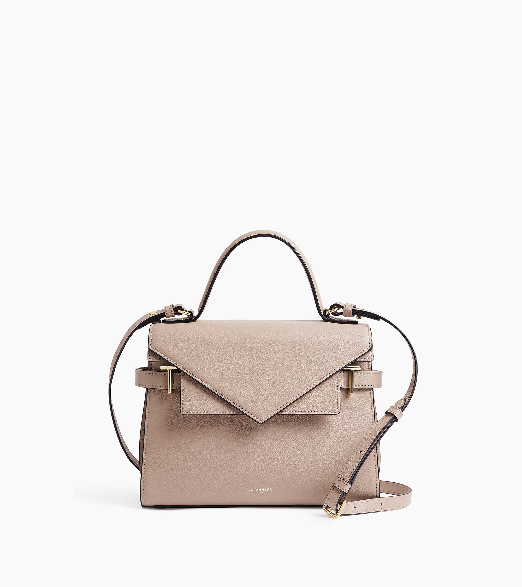 Emilie medium handbag with double flap in grained leather