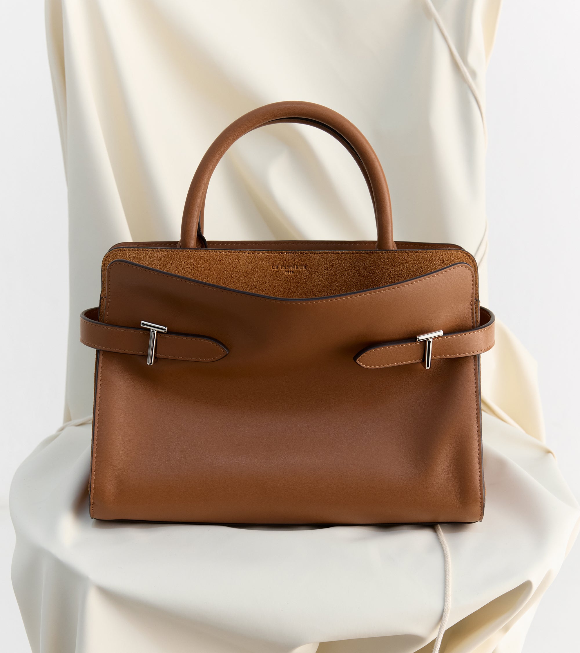 Emie medium handbag in smooth leather and suede