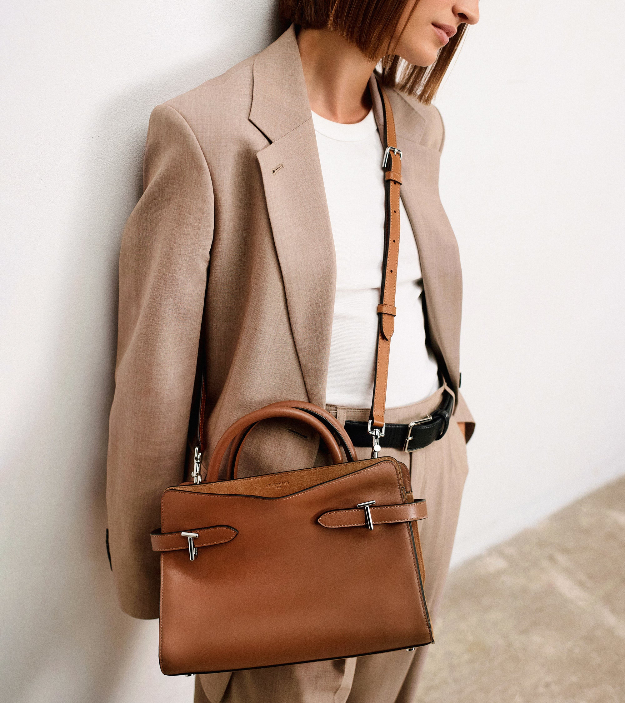 Emie medium handbag in smooth leather and suede