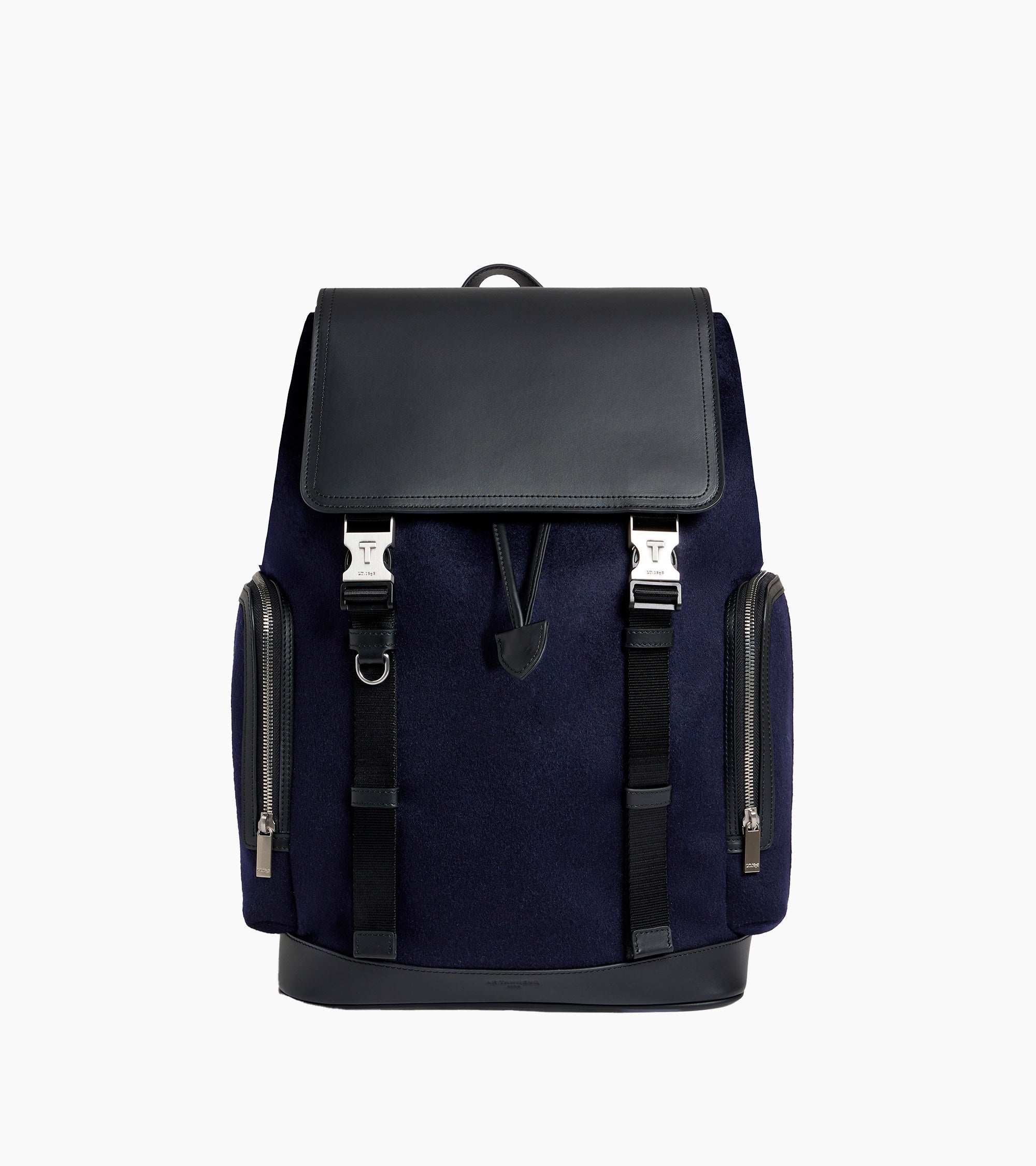 Maurice backpack with flap, in wool felt and smooth leather