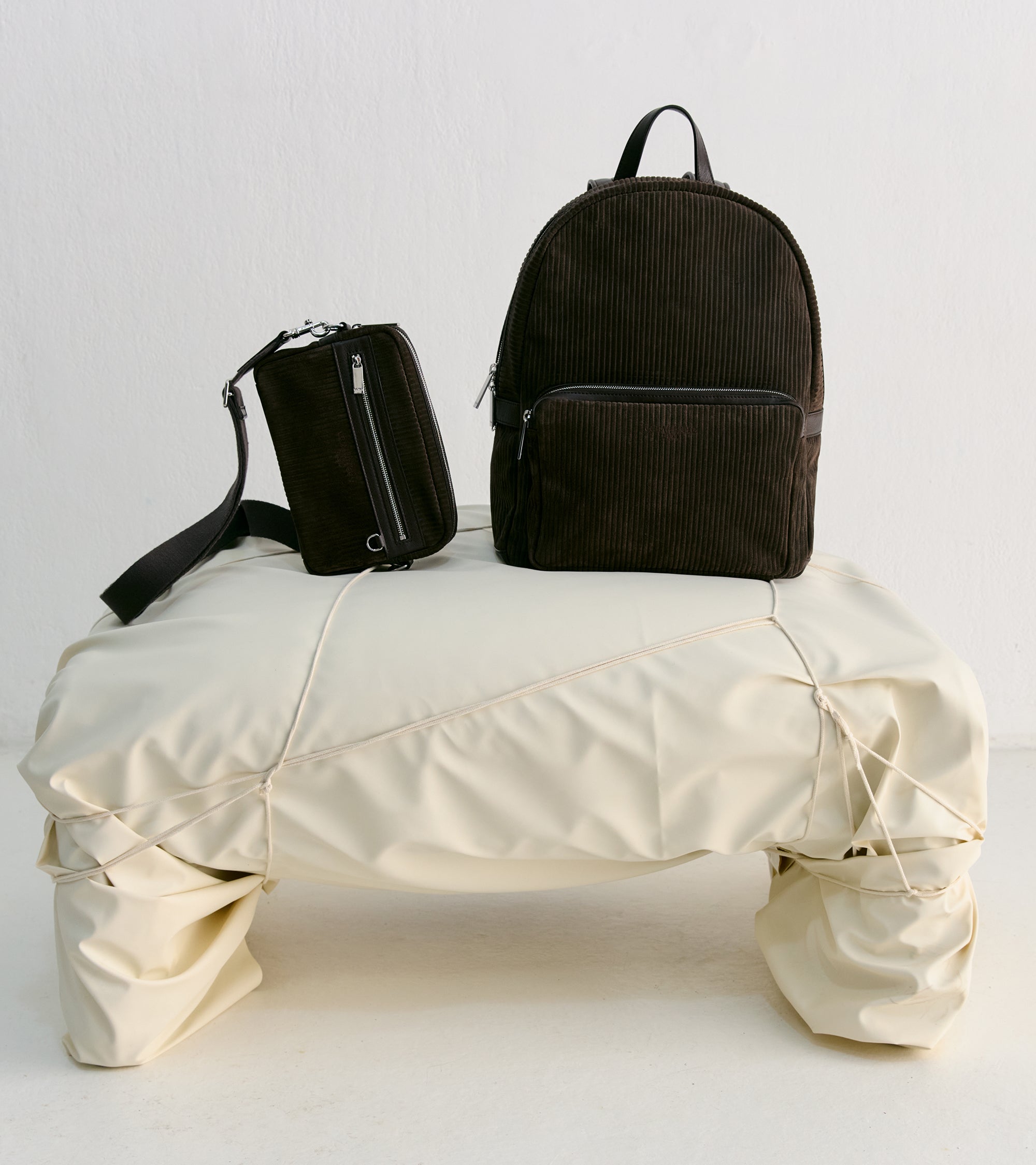 Emile backpack in ribbed and smooth leather