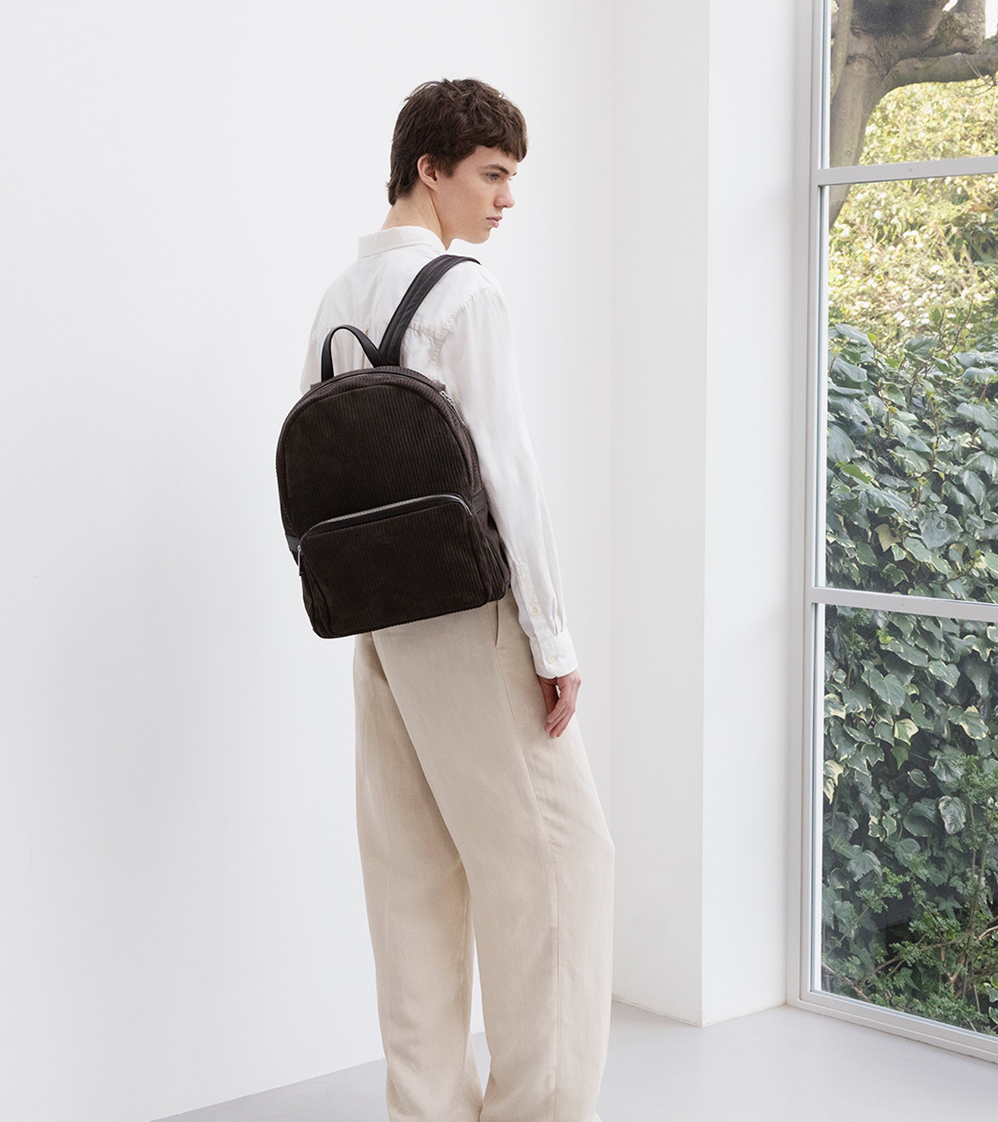 Emile backpack in ribbed and smooth leather