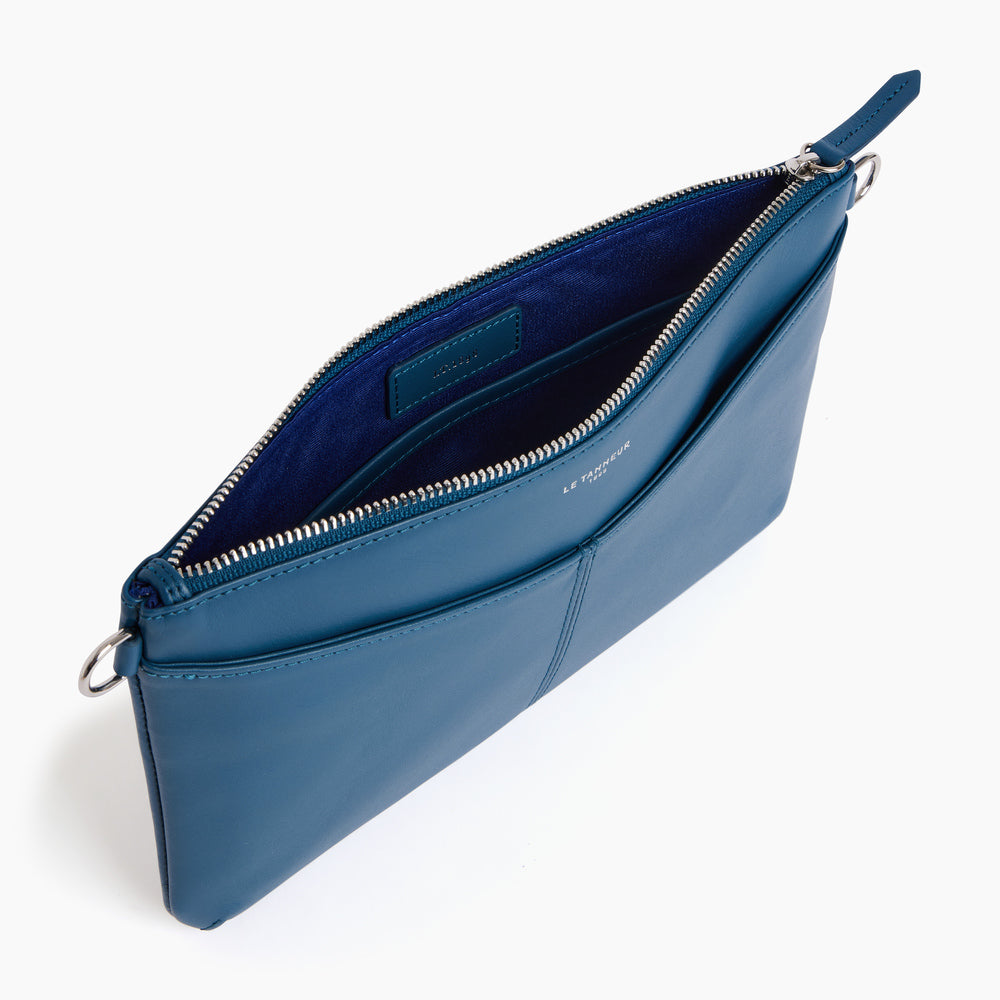 Charlotte smooth leather zip pouch with removable shoulder strap