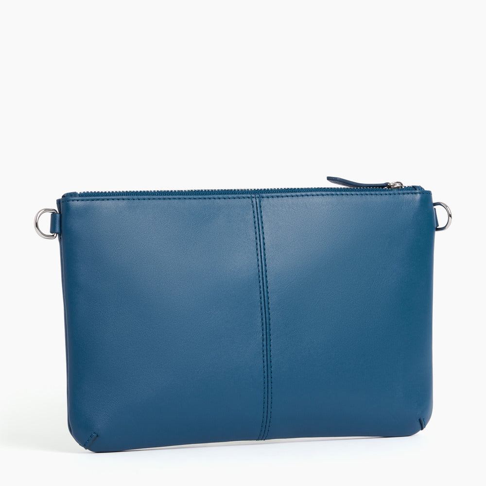 Charlotte smooth leather zip pouch with removable shoulder strap