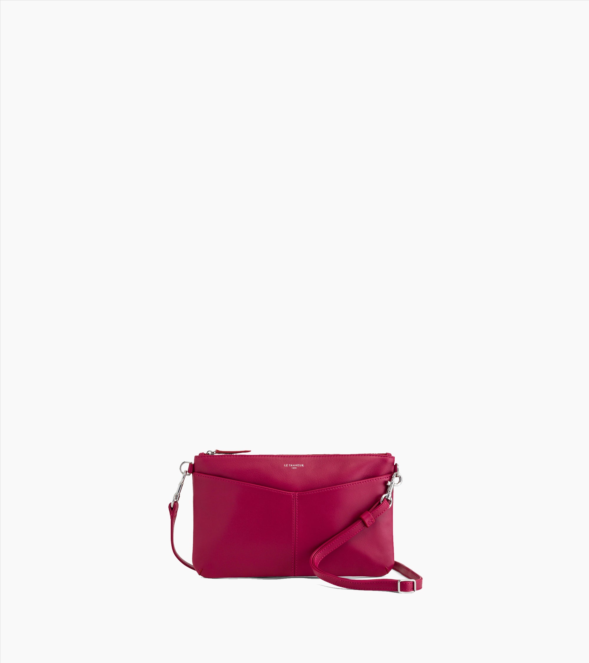 Charlotte smooth leather zip pouch with removable shoulder strap