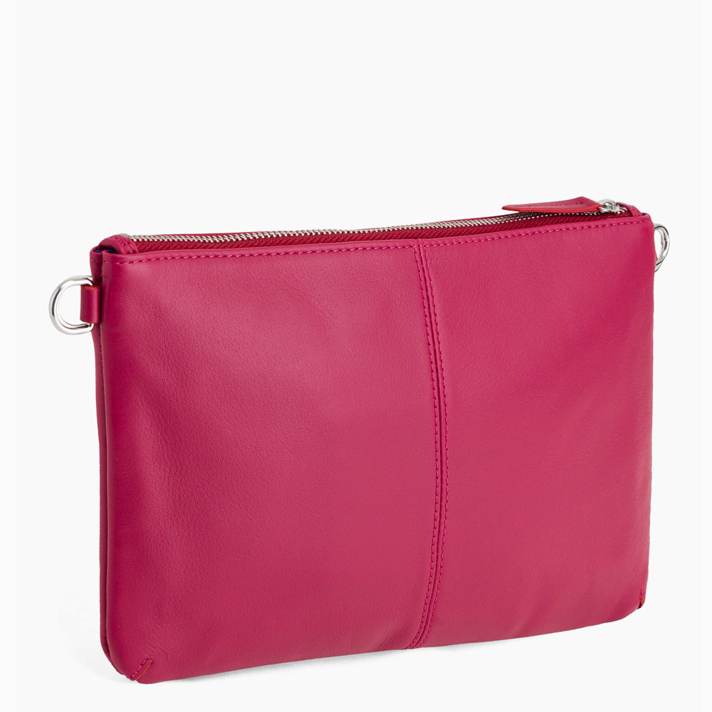 Charlotte smooth leather zip pouch with removable shoulder strap