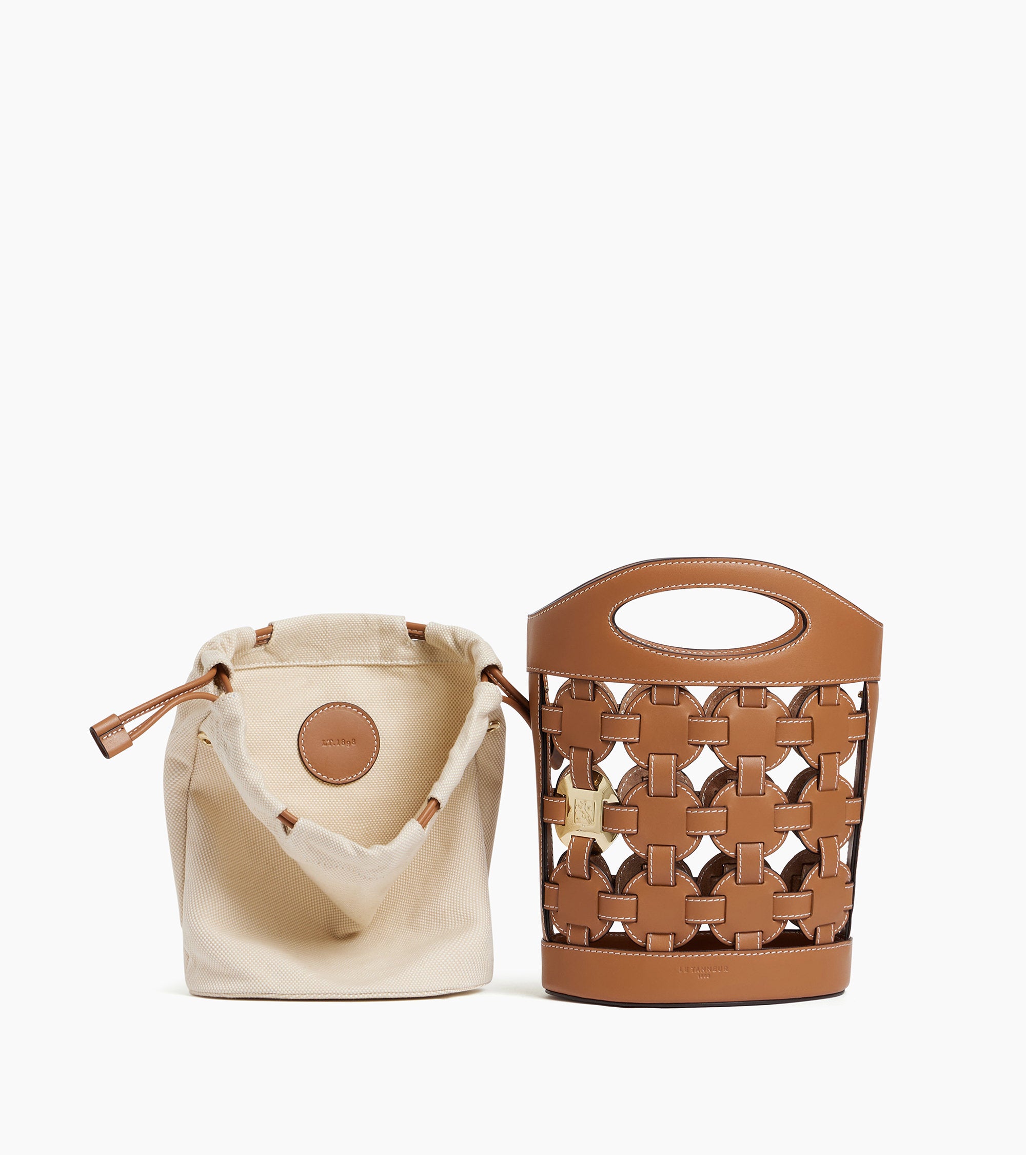 Small bucket bag Le Potier in canvas cotton and smooth leather